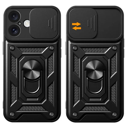 For iPhone 16 Plus Case with Slide Camera Lid PC+TPU Kickstand Phone Cover