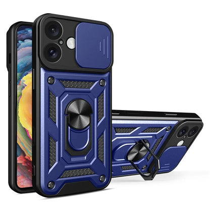For iPhone 16 Plus Case with Slide Camera Lid PC+TPU Kickstand Phone Cover