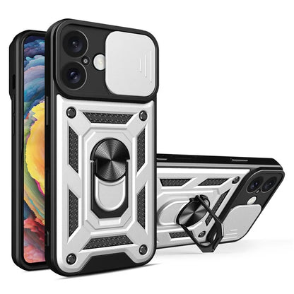 For iPhone 16 Case with Slide Camera Lid PC+TPU Kickstand Phone Cover