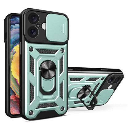 For iPhone 16 Case with Slide Camera Lid PC+TPU Kickstand Phone Cover