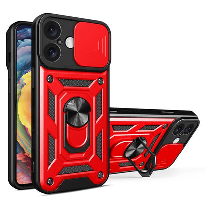 For iPhone 16 Case with Slide Camera Lid PC+TPU Kickstand Phone Cover