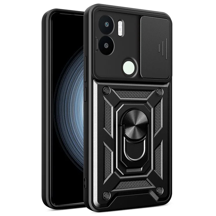 For Xiaomi Redmi A1+ 4G Case with Slide Camera Lid PC+TPU Kickstand Phone Cover