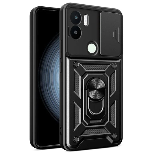 For Xiaomi Redmi A1+ 4G Case with Slide Camera Lid PC+TPU Kickstand Phone Cover