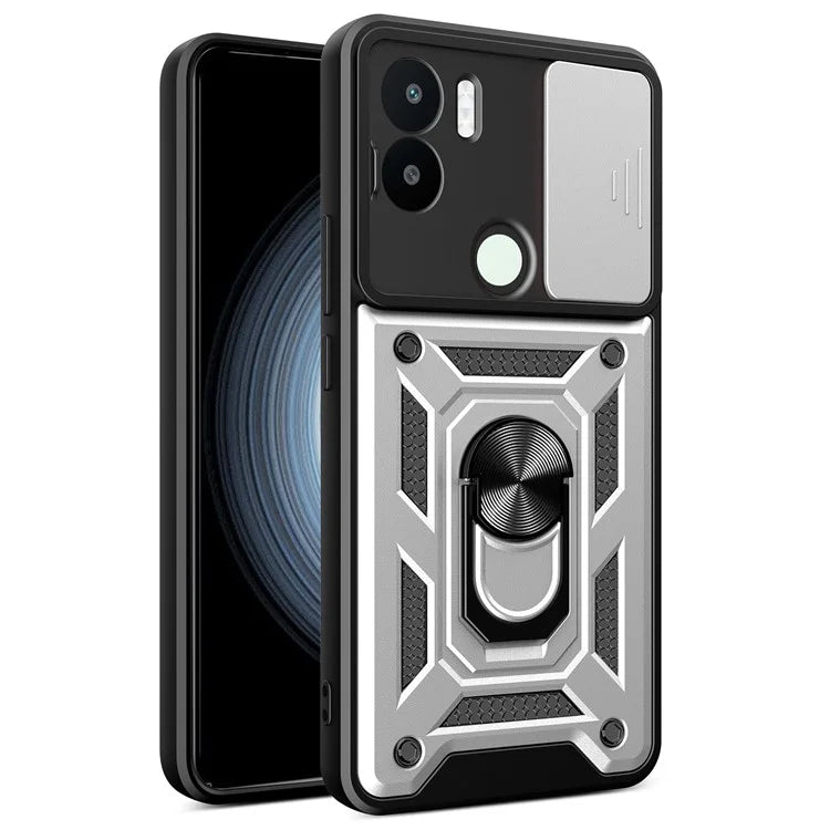 For Xiaomi Redmi A1+ 4G Case with Slide Camera Lid PC+TPU Kickstand Phone Cover