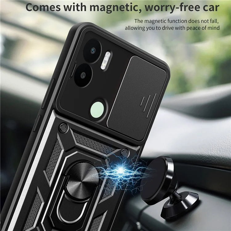For Xiaomi Redmi A1+ 4G Case with Slide Camera Lid PC+TPU Kickstand Phone Cover
