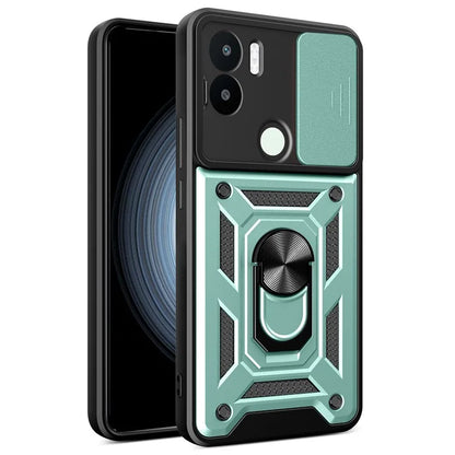 For Xiaomi Redmi A1+ 4G Case with Slide Camera Lid PC+TPU Kickstand Phone Cover