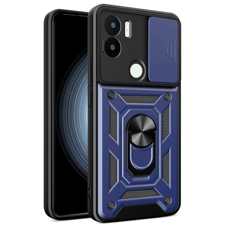 For Xiaomi Redmi A1+ 4G Case with Slide Camera Lid PC+TPU Kickstand Phone Cover