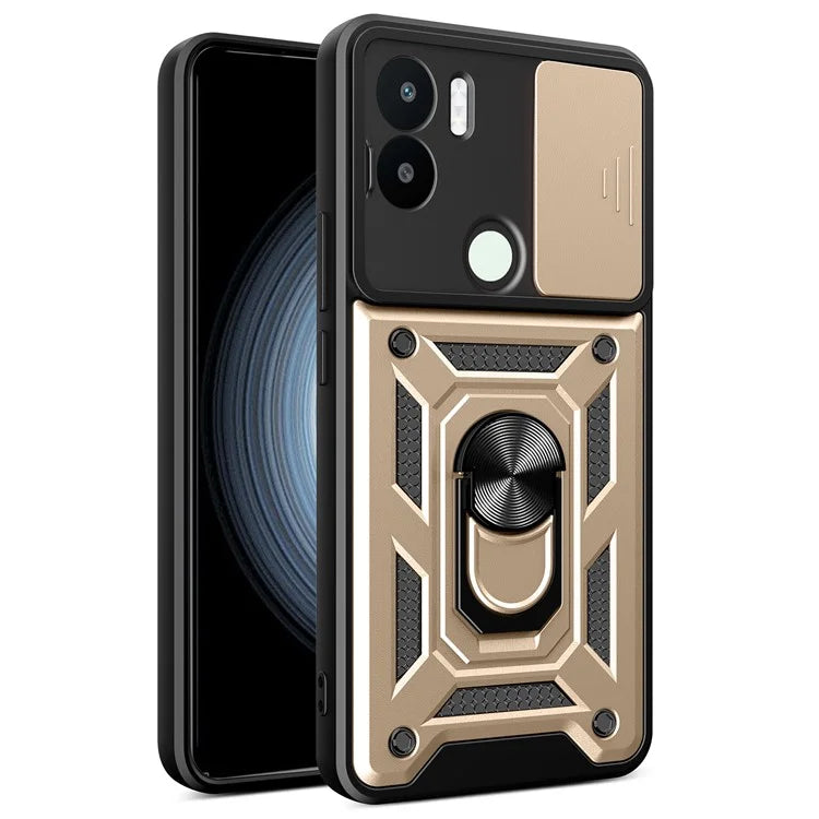 For Xiaomi Redmi A1+ 4G Case with Slide Camera Lid PC+TPU Kickstand Phone Cover