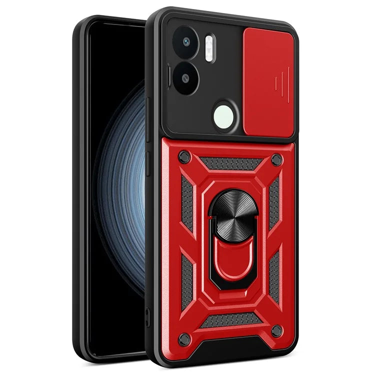For Xiaomi Redmi A1+ 4G Case with Slide Camera Lid PC+TPU Kickstand Phone Cover
