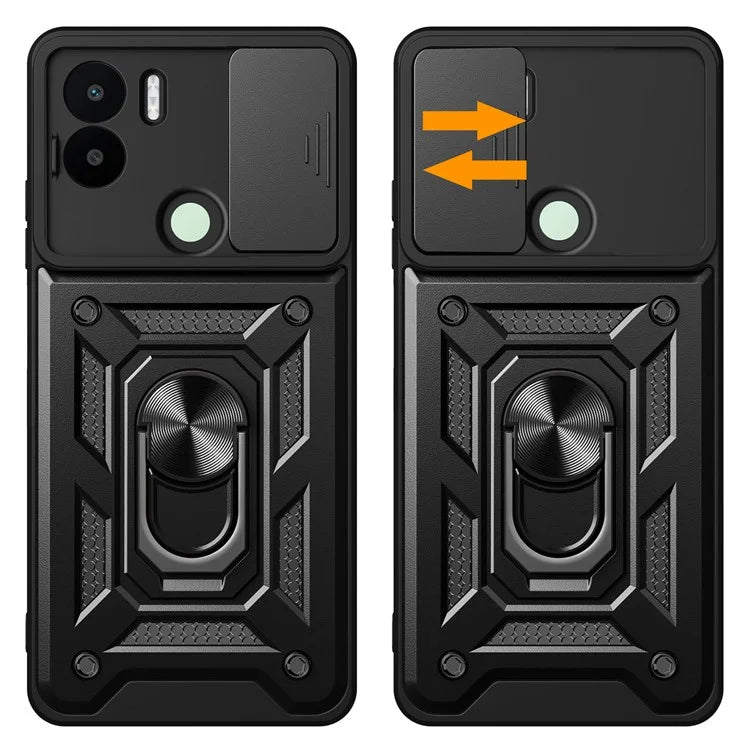 For Xiaomi Redmi A1+ 4G Case with Slide Camera Lid PC+TPU Kickstand Phone Cover