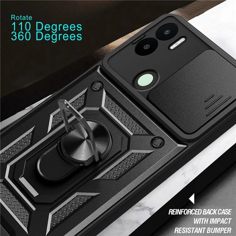 For Xiaomi Redmi A1+ 4G Case with Slide Camera Lid PC+TPU Kickstand Phone Cover