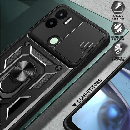 For Xiaomi Redmi A1+ 4G Case with Slide Camera Lid PC+TPU Kickstand Phone Cover