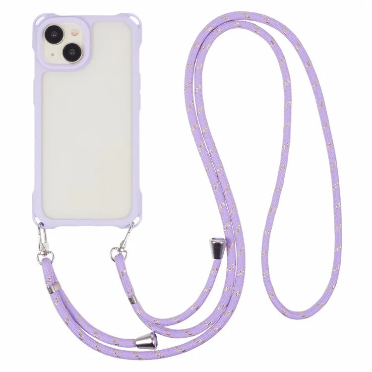 For iPhone 15 Case PC+TPU Shockproof Phone Back Cover with Adjustable Strap