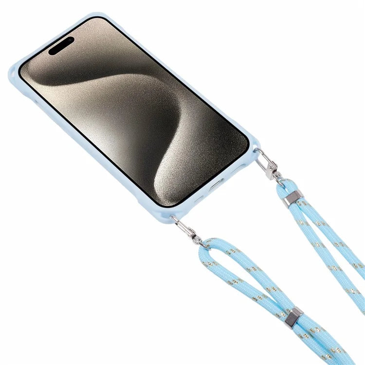 For iPhone 15 Case PC+TPU Shockproof Phone Back Cover with Adjustable Strap