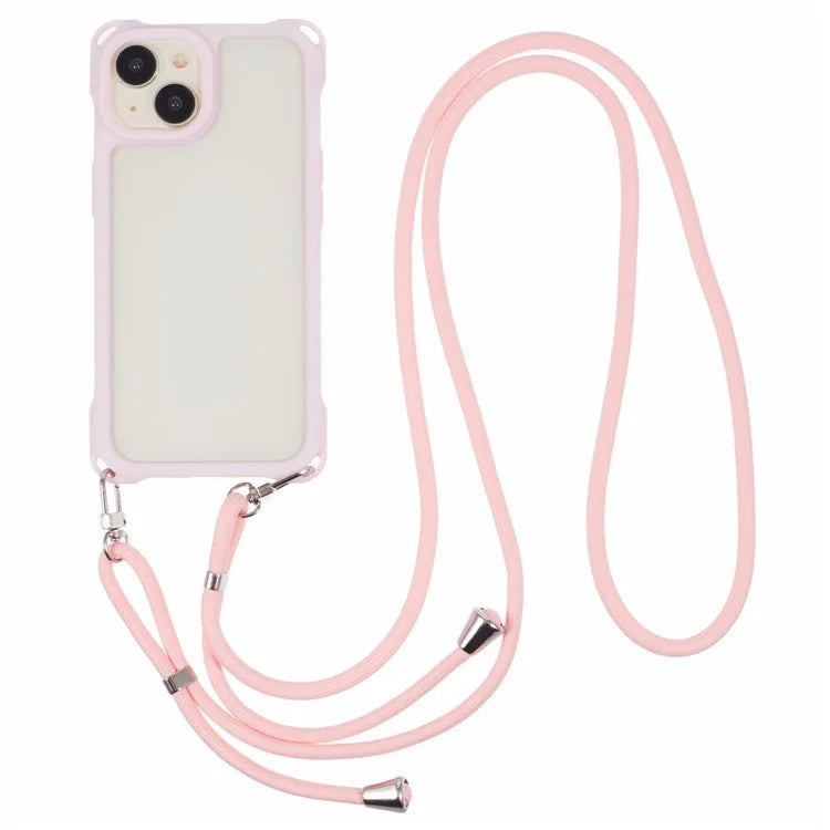 For iPhone 15 Case PC+TPU Shockproof Phone Back Cover with Adjustable Strap