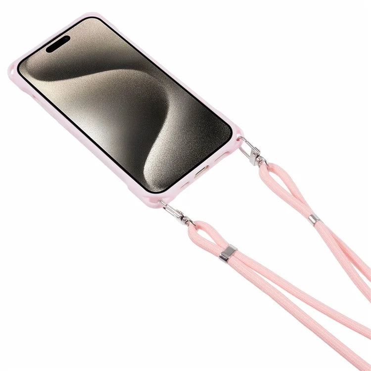 For iPhone 15 Case PC+TPU Shockproof Phone Back Cover with Adjustable Strap