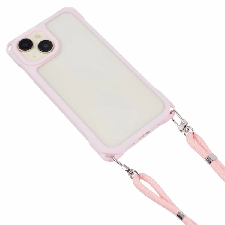 For iPhone 15 Case PC+TPU Shockproof Phone Back Cover with Adjustable Strap