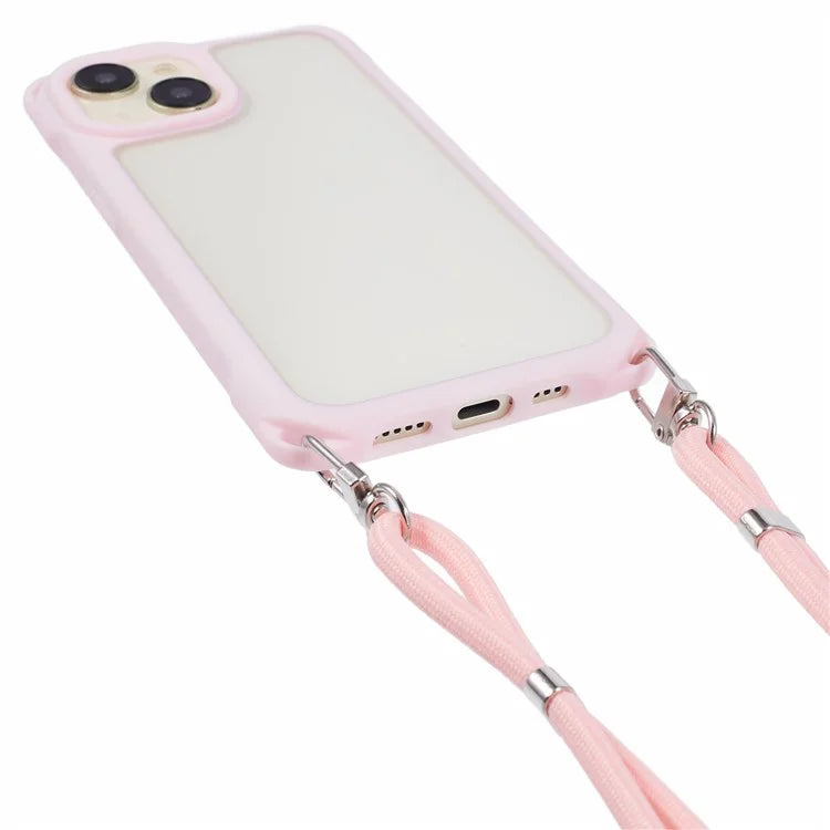 For iPhone 15 Case PC+TPU Shockproof Phone Back Cover with Adjustable Strap