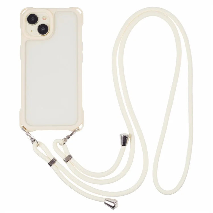 For iPhone 15 Case PC+TPU Shockproof Phone Back Cover with Adjustable Strap