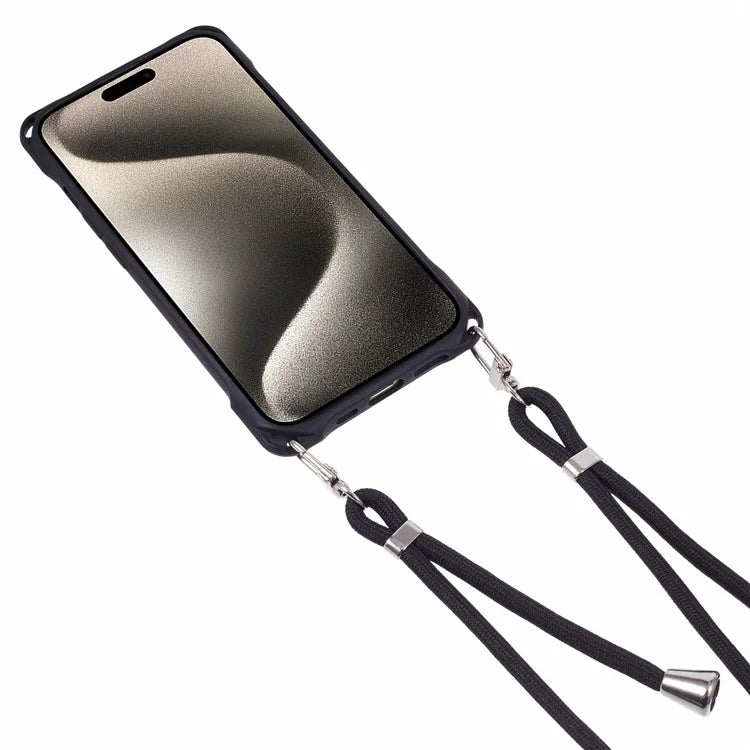 For iPhone 15 Case PC+TPU Shockproof Phone Back Cover with Adjustable Strap