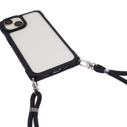 For iPhone 15 Case PC+TPU Shockproof Phone Back Cover with Adjustable Strap