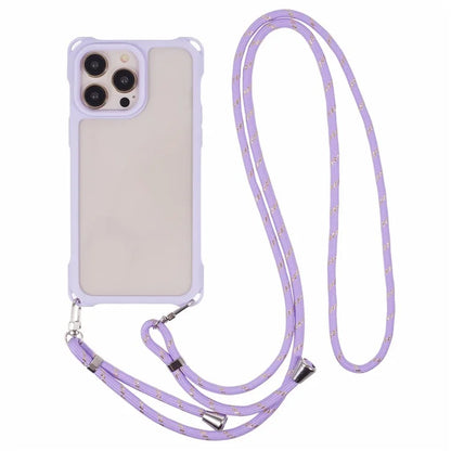 For iPhone 15 Pro Max Case PC+TPU Shockproof Phone Back Cover with Adjustable Strap