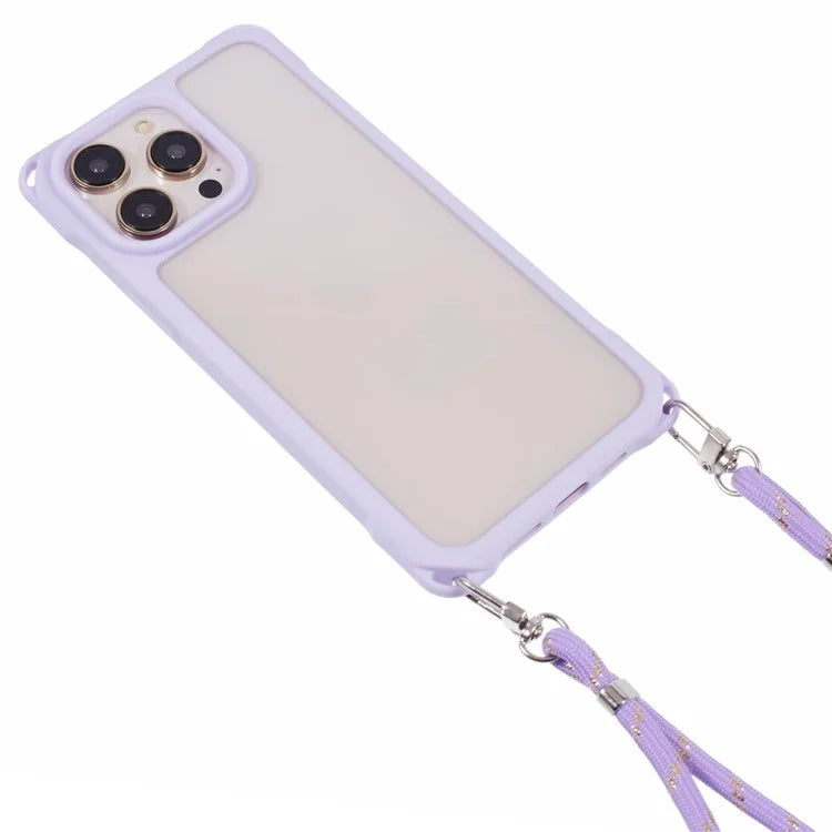 For iPhone 15 Pro Max Case PC+TPU Shockproof Phone Back Cover with Adjustable Strap