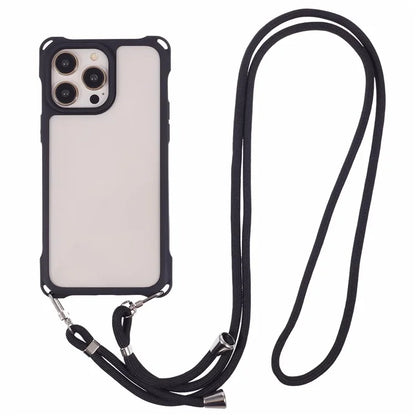 For iPhone 15 Pro Max Case PC+TPU Shockproof Phone Back Cover with Adjustable Strap