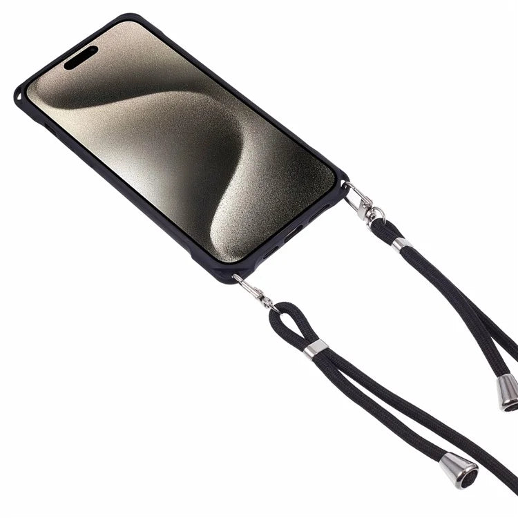 For iPhone 15 Pro Max Case PC+TPU Shockproof Phone Back Cover with Adjustable Strap