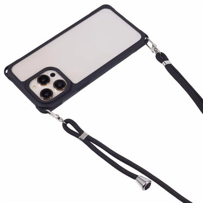 For iPhone 15 Pro Max Case PC+TPU Shockproof Phone Back Cover with Adjustable Strap
