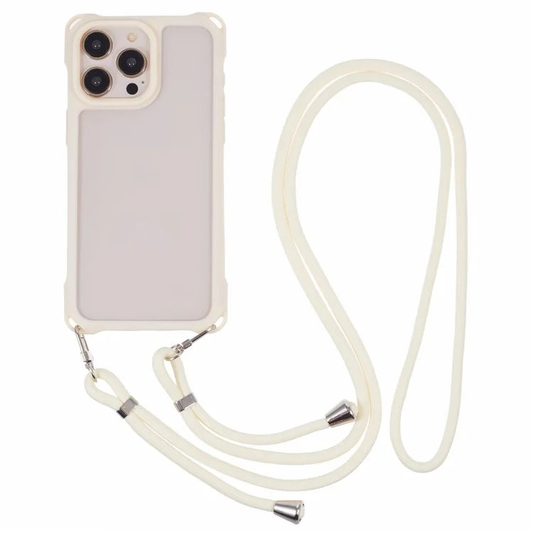 For iPhone 15 Pro Max Case PC+TPU Shockproof Phone Back Cover with Adjustable Strap