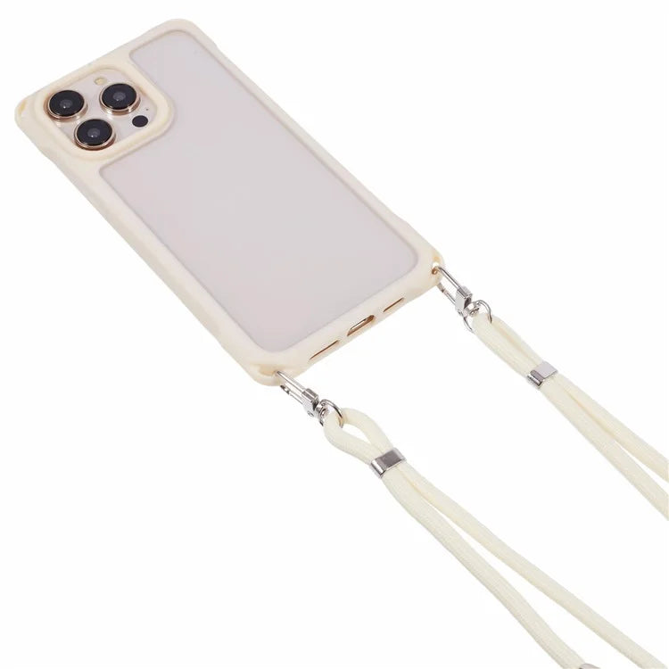 For iPhone 15 Pro Max Case PC+TPU Shockproof Phone Back Cover with Adjustable Strap