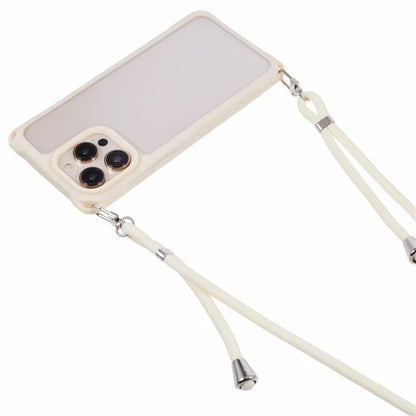 For iPhone 15 Pro Max Case PC+TPU Shockproof Phone Back Cover with Adjustable Strap