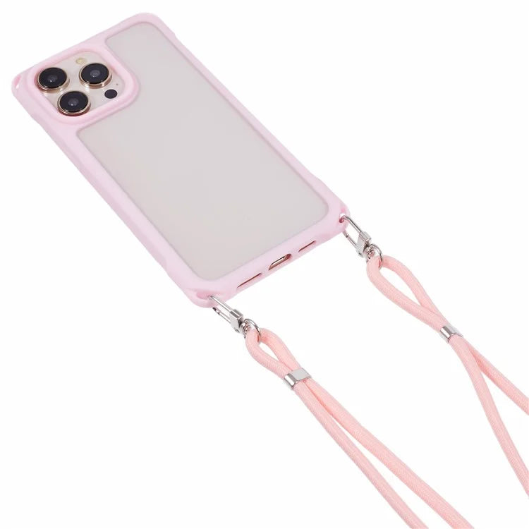 For iPhone 15 Pro Max Case PC+TPU Shockproof Phone Back Cover with Adjustable Strap