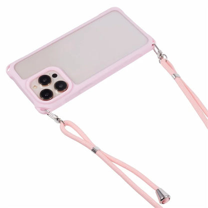 For iPhone 15 Pro Max Case PC+TPU Shockproof Phone Back Cover with Adjustable Strap