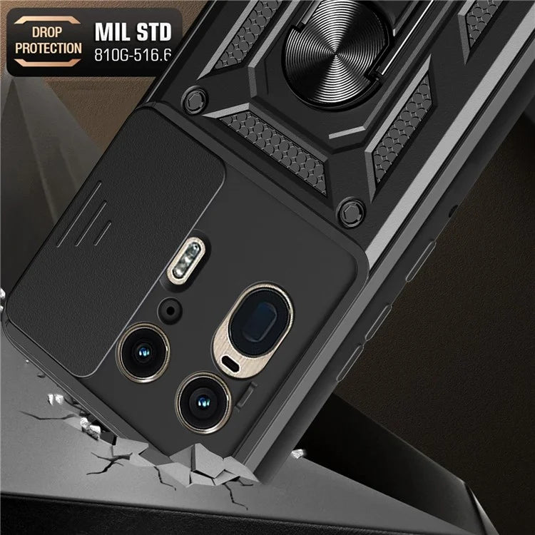 For Motorola Moto X50 Ultra 5G  /  Edge 50 Ultra 5G Case with Slide Camera Lid PC+TPU Kickstand Phone Cover
