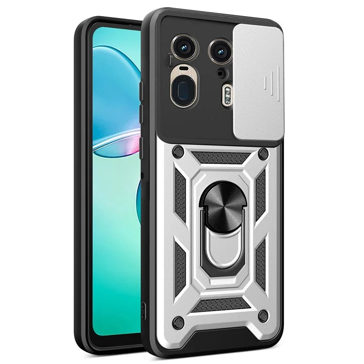 For Motorola Moto X50 Ultra 5G  /  Edge 50 Ultra 5G Case with Slide Camera Lid PC+TPU Kickstand Phone Cover