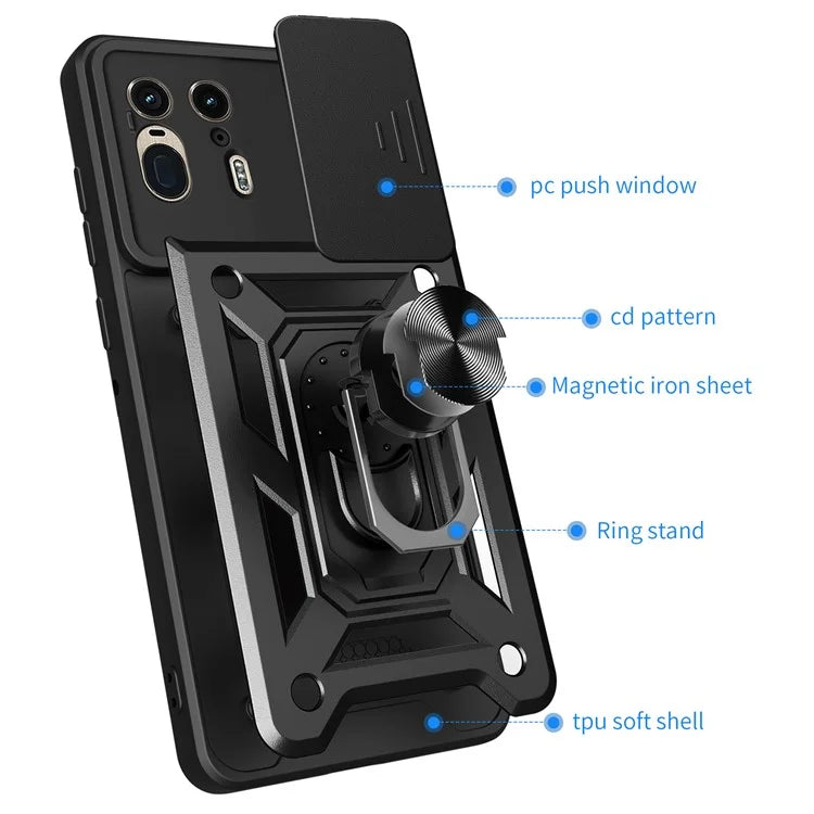 For Motorola Moto X50 Ultra 5G  /  Edge 50 Ultra 5G Case with Slide Camera Lid PC+TPU Kickstand Phone Cover
