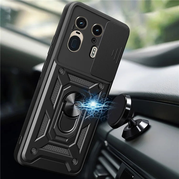 For Motorola Moto X50 Ultra 5G  /  Edge 50 Ultra 5G Case with Slide Camera Lid PC+TPU Kickstand Phone Cover