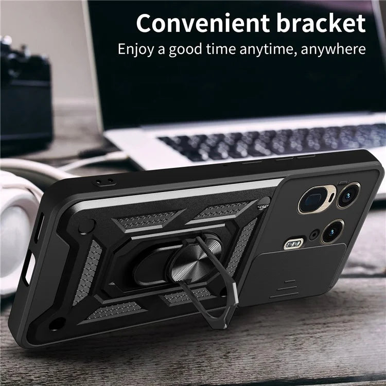For Motorola Moto X50 Ultra 5G  /  Edge 50 Ultra 5G Case with Slide Camera Lid PC+TPU Kickstand Phone Cover