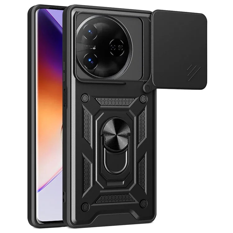 For itel S24 Case with Slide Camera Lid PC+TPU Kickstand Phone Cover