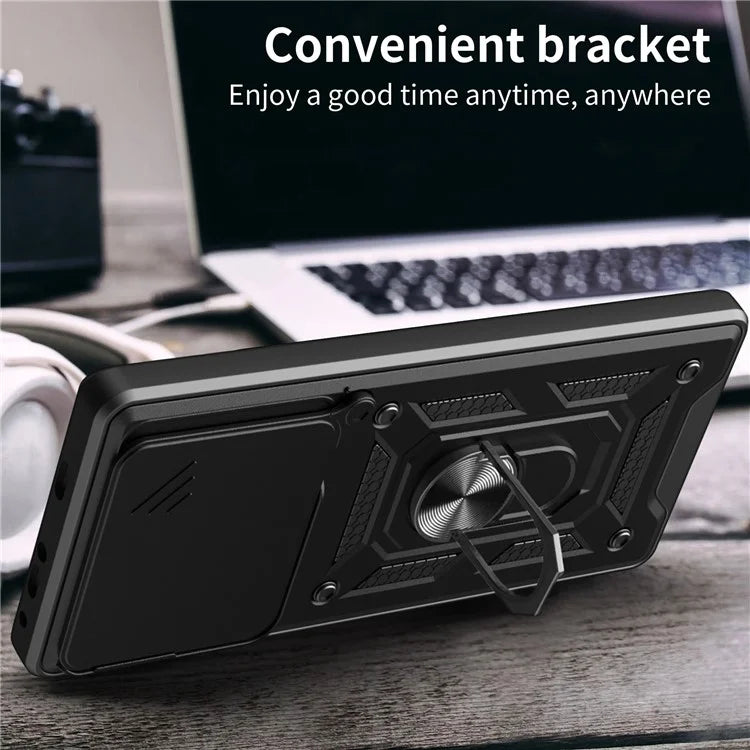 For itel S24 Case with Slide Camera Lid PC+TPU Kickstand Phone Cover