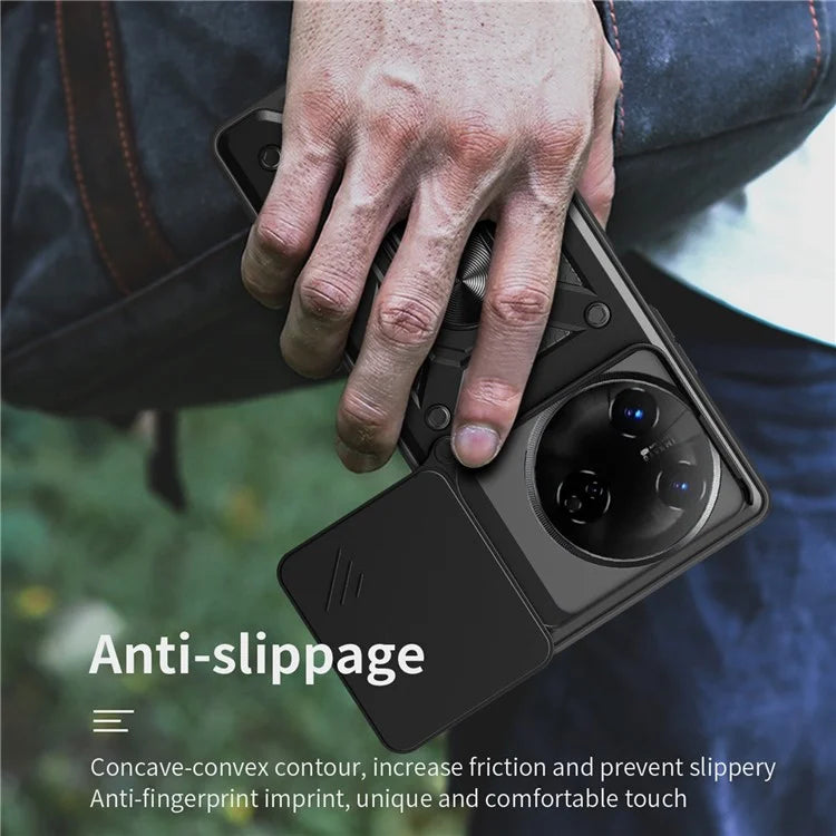 For itel S24 Case with Slide Camera Lid PC+TPU Kickstand Phone Cover