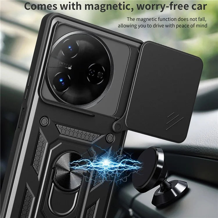 For itel S24 Case with Slide Camera Lid PC+TPU Kickstand Phone Cover