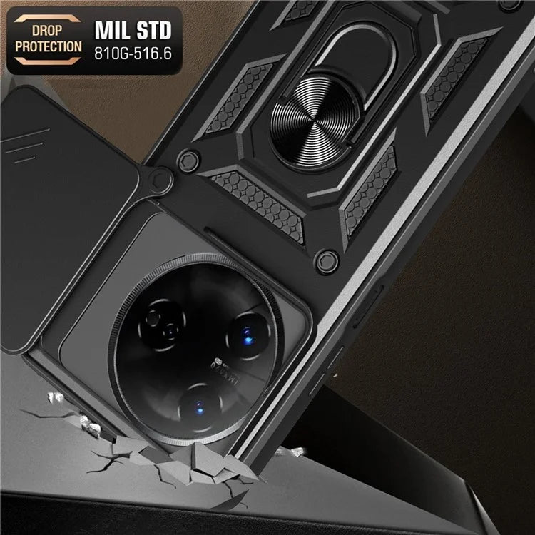 For itel S24 Case with Slide Camera Lid PC+TPU Kickstand Phone Cover
