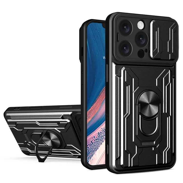 For iPhone 16 Pro Max Case PC+TPU Kickstand Phone Back Cover with Camera Slider