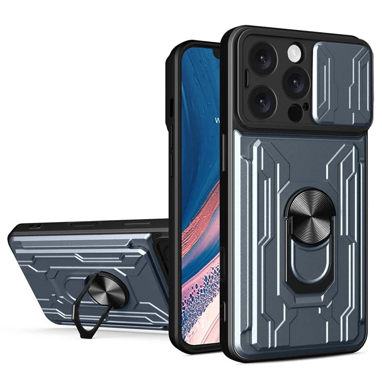 For iPhone 16 Pro Max Case PC+TPU Kickstand Phone Back Cover with Camera Slider