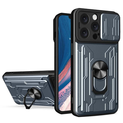 For iPhone 16 Pro Max Case PC+TPU Kickstand Phone Back Cover with Camera Slider