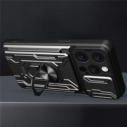 For iPhone 16 Pro Max Case PC+TPU Kickstand Phone Back Cover with Camera Slider