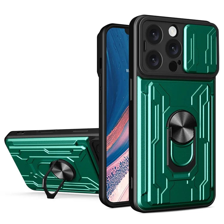 For iPhone 16 Pro Max Case PC+TPU Kickstand Phone Back Cover with Camera Slider